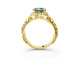 Yellow gold Fancy Green Round Cut Halo Diamond Solitaire with Filigree Band and Four-Prong Setting_3