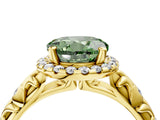 Yellow gold Fancy Green Round Cut Halo Diamond Solitaire with Filigree Band and Four-Prong Setting_4