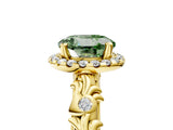 Yellow gold Fancy Green Round Cut Halo Diamond Solitaire with Filigree Band and Four-Prong Setting_5