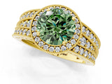 Yellow gold Fancy Green Round Cut Halo Diamond Split Shank Ring with Prong Setting_1