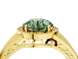Yellow gold Fancy Green Round Cut Halo Diamond Split Shank Ring with Prong Setting_4