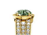 Yellow gold Fancy Green Round Cut Halo Diamond Split Shank Ring with Prong Setting_5