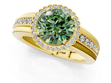 Yellow gold Fancy Green Round  Cut Halo Pave Band Four-Prong Ring_50