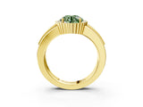 Yellow gold Fancy Green Round  Cut Halo Pave Band Four-Prong Ring_52