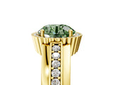 Yellow gold Fancy Green Round  Cut Halo Pave Band Four-Prong Ring_54