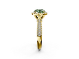 Yellow gold Fancy Green Round  Cut Halo Pave Band Four-Prong Setting Ring_39