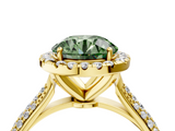 Yellow gold Fancy Green Round  Cut Halo Pave Band Four-Prong Setting Ring_41