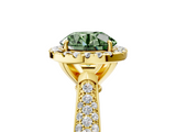 Yellow gold Fancy Green Round  Cut Halo Pave Band Four-Prong Setting Ring_42