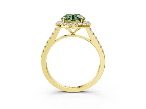 Yellow gold Fancy Green Round Cut Halo Pave Diamond Engagement Ring with Four-Prong Setting_15