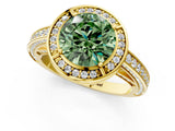 Yellow gold Fancy Green Round  Cut Halo Pave Split Shank Prong Setting Ring_34