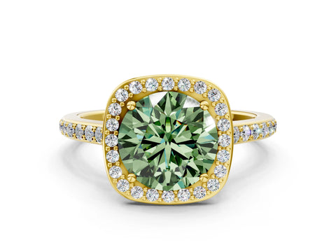 Yellow gold Fancy Green Round Cut Halo Round Diamond Pavé Band with Four-Prong Setting_3
