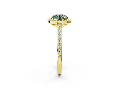 Yellow gold Fancy Green Round Cut Halo Round Diamond Pavé Band with Four-Prong Setting_5
