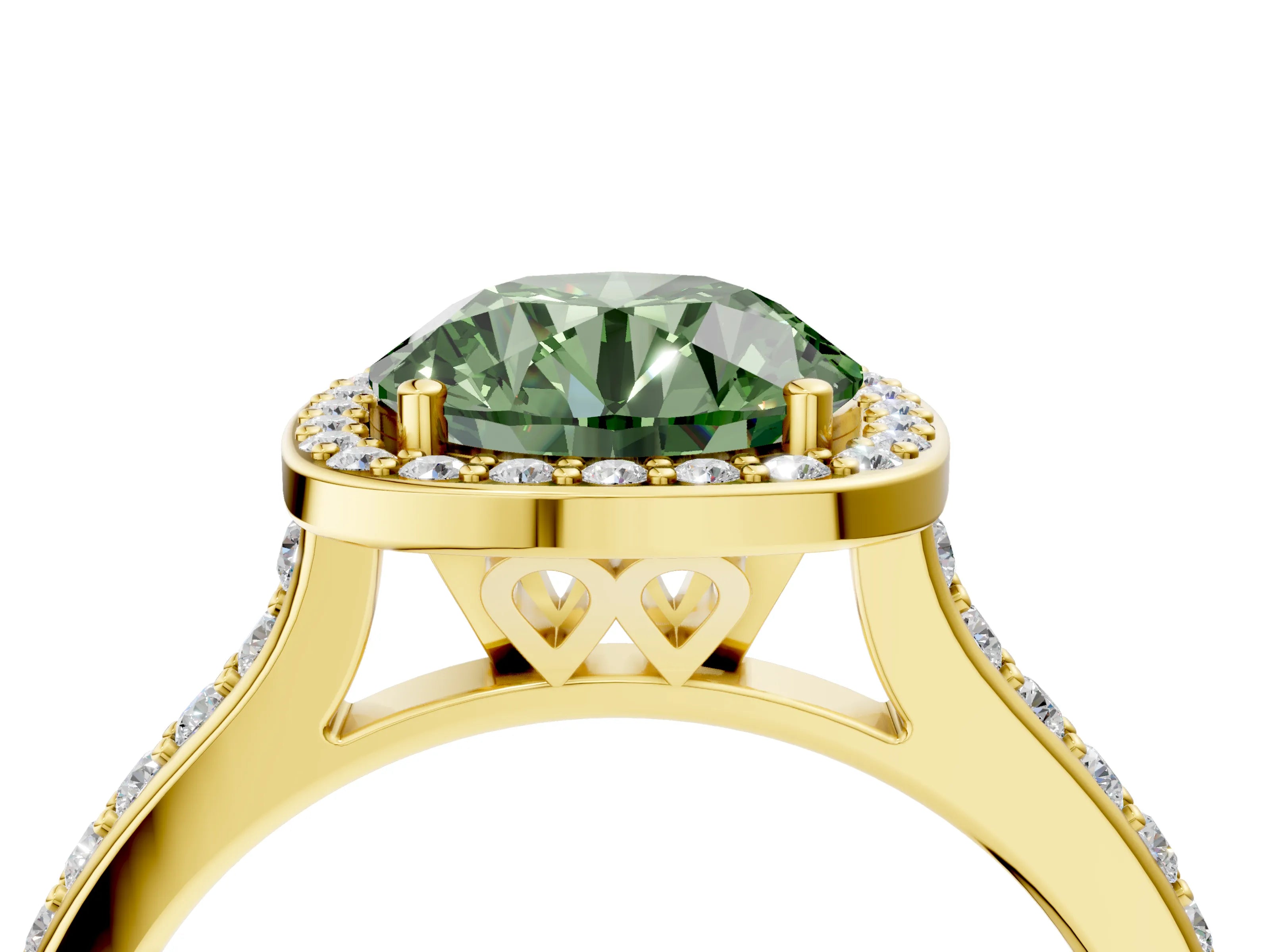Yellow gold Fancy Green Round Cut Halo Round Diamond Pavé Band with Four-Prong Setting_7