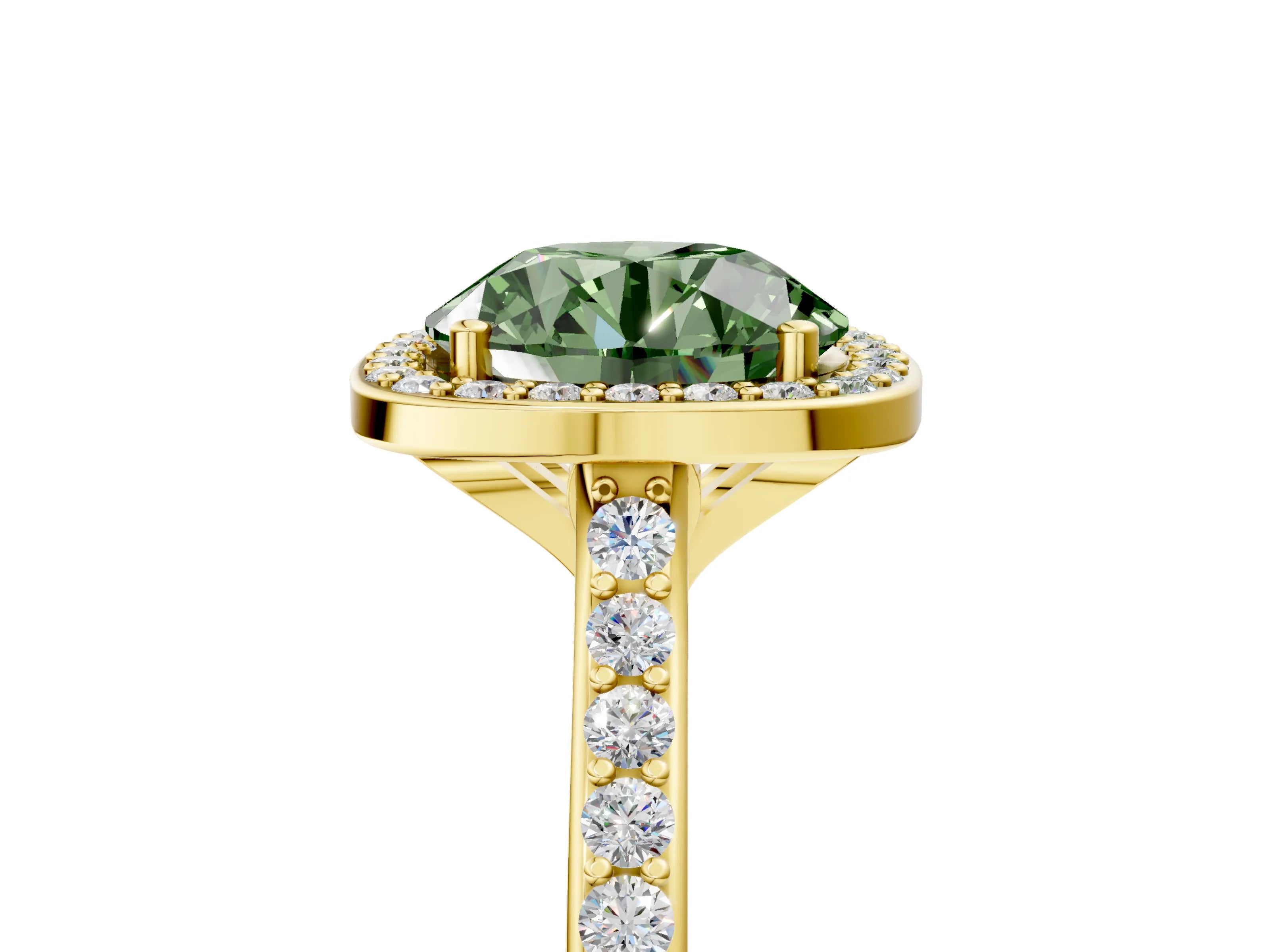 Yellow gold Fancy Green Round Cut Halo Round Diamond Pavé Band with Four-Prong Setting_8