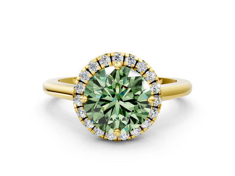 Yellow gold Fancy Green Round Cut Halo Round Diamond Solitaire Engagement Ring with Pave Band and Four-Prong Setting_12