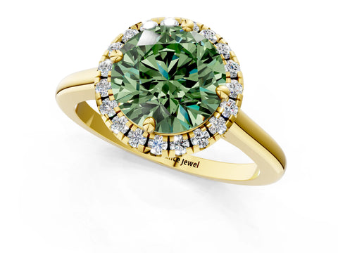 Yellow gold Fancy Green Round Cut Halo Round Diamond Solitaire Engagement Ring with Pave Band and Four-Prong Setting_13