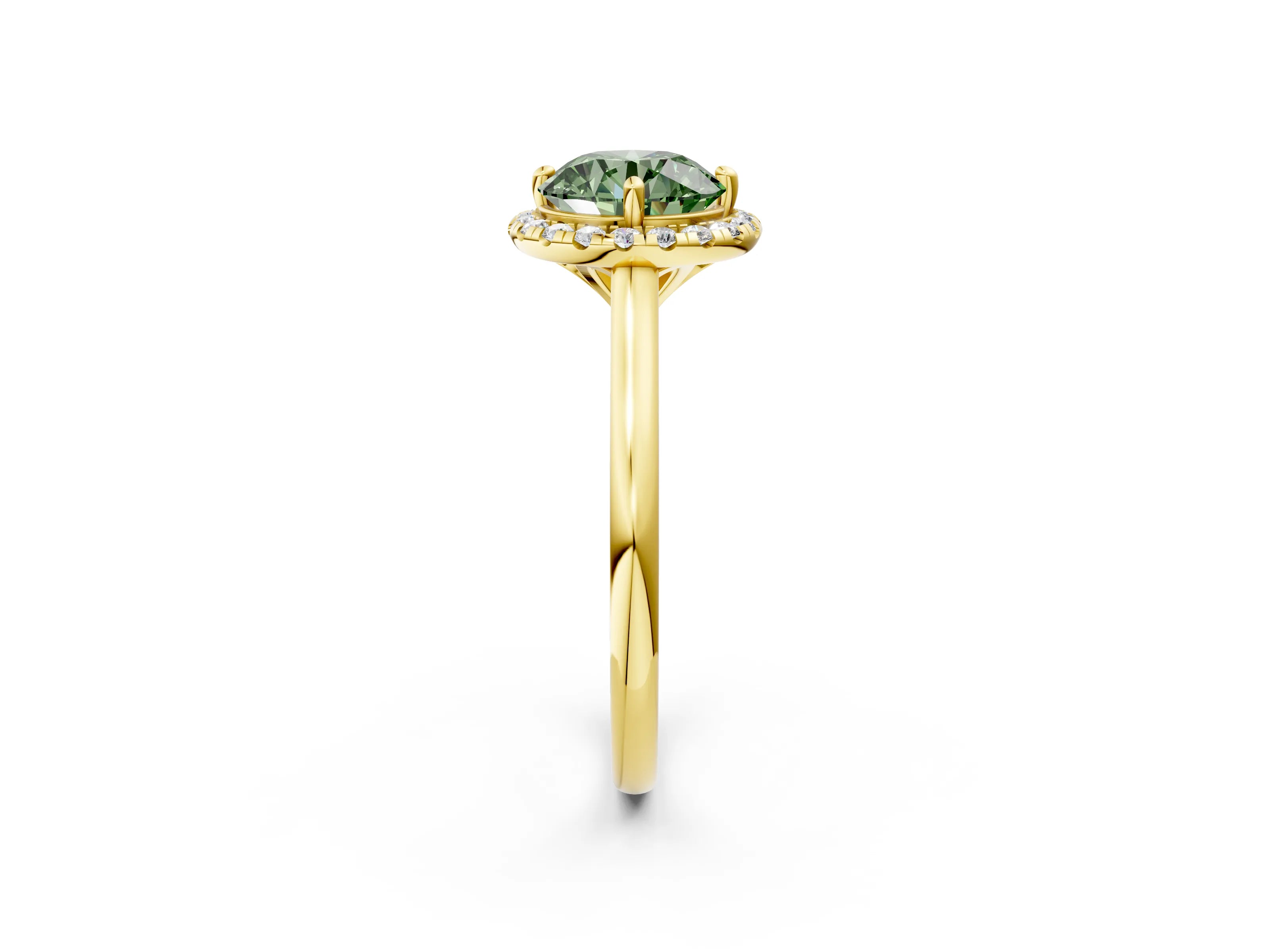 Yellow gold Fancy Green Round Cut Halo Round Diamond Solitaire Engagement Ring with Pave Band and Four-Prong Setting_14