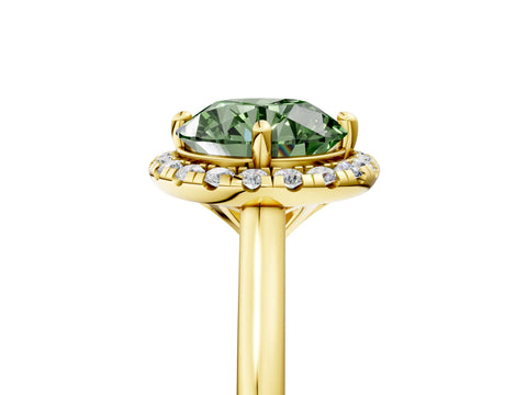 Yellow gold Fancy Green Round Cut Halo Round Diamond Solitaire Engagement Ring with Pave Band and Four-Prong Setting_17