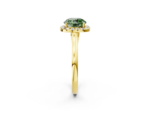 Yellow gold Fancy Green Round Cut Halo Round Diamond Solitaire Ring with Pavé Band and Four-Prong Setting_2
