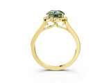 Yellow gold Fancy Green Round Cut Halo Round Diamond Solitaire Ring with Pavé Band and Four-Prong Setting_3