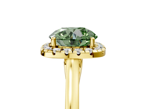 Yellow gold Fancy Green Round Cut Halo Round Diamond Solitaire Ring with Pavé Band and Four-Prong Setting_5