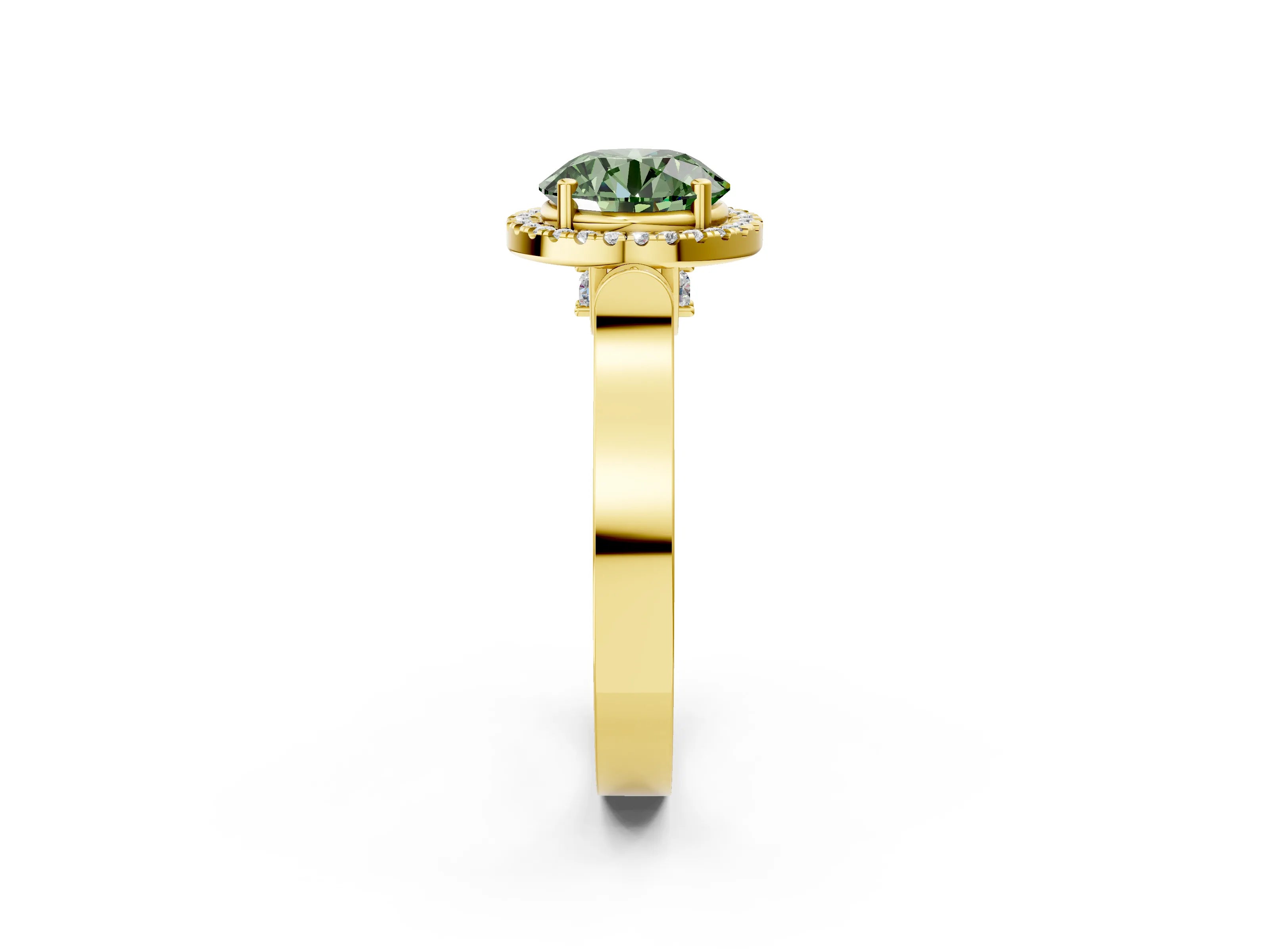 Yellow gold Fancy Green Round Cut Halo Round Diamond Twist Band with Four-Prong Setting_2