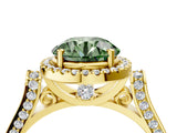 Yellow gold Fancy Green Round Cut Halo Round Diamond Twist Band with Four-Prong Setting_4