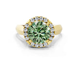 Yellow gold Fancy Green Round  Cut Halo Solitaire Engagement Ring with Square Band and Four-Prong Setting_114