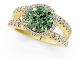 Yellow gold Fancy Green Round  Cut Halo Split Shank Diamond Ring with Four-Prong Setting_45