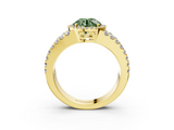 Yellow gold Fancy Green Round  Cut Halo Split Shank Diamond Ring with Four-Prong Setting_47