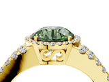 Yellow gold Fancy Green Round  Cut Halo Split Shank Diamond Ring with Four-Prong Setting_48