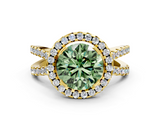 Yellow gold Fancy Green Round  Cut Halo Split Shank Pave Set Ring_62