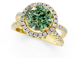 Yellow gold Fancy Green Round  Cut Halo Split Shank Pave Set Ring_63