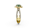 Yellow gold Fancy Green Round  Cut Halo Split Shank Pave Set Ring_64