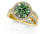 Yellow gold Fancy Green Round  Cut Halo Split Shank Prong Setting Ring_13