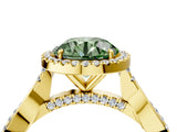 Yellow gold Fancy Green Round Cut Halo Twist Band with Four-Prong Setting_16