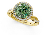 Yellow gold Fancy Green Round  Cut Halo Twisted Band Four-Prong Ring_57