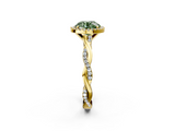 Yellow gold Fancy Green Round  Cut Halo Twisted Band Four-Prong Ring_58