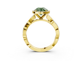 Yellow gold Fancy Green Round  Cut Halo Twisted Band Four-Prong Ring_59