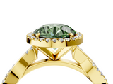 Yellow gold Fancy Green Round  Cut Halo Twisted Band Four-Prong Ring_60