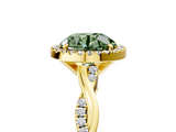 Yellow gold Fancy Green Round  Cut Halo Twisted Band Four-Prong Ring_61