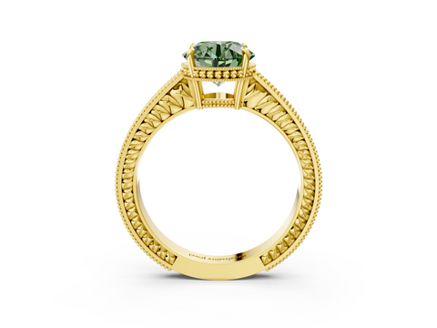 Yellow gold Fancy Green Round  Cut Milgrain Channel Set Engagement Ring with Solitaire Prong Setting_50