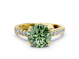 Yellow gold Fancy Green Round  Cut Pavé Band Solitaire Ring with Four-Prong Setting_39