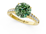 Yellow gold Fancy Green Round  Cut Pavé Band Solitaire Ring with Four-Prong Setting_40