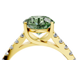 Yellow gold Fancy Green Round  Cut Pavé Band Solitaire Ring with Four-Prong Setting_43