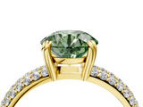 Yellow gold Fancy Green Round  Cut Pave Diamond Engagement Ring with Channel Set Band and Four-Prong Setting_24