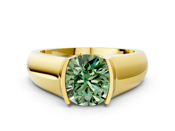 Yellow Gold Round Half Bezel Engagement Ring Setting for Fancy Green Center - Design RJ-777