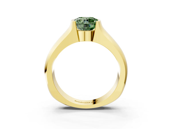 Yellow Gold Round Half Bezel Engagement Ring Setting for Fancy Green Center - Design RJ-777