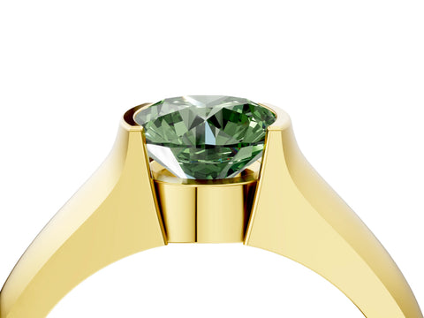 Yellow gold Fancy Green Round Cut Solitaire Bezel Set Diamond Ring with Wide Band_4