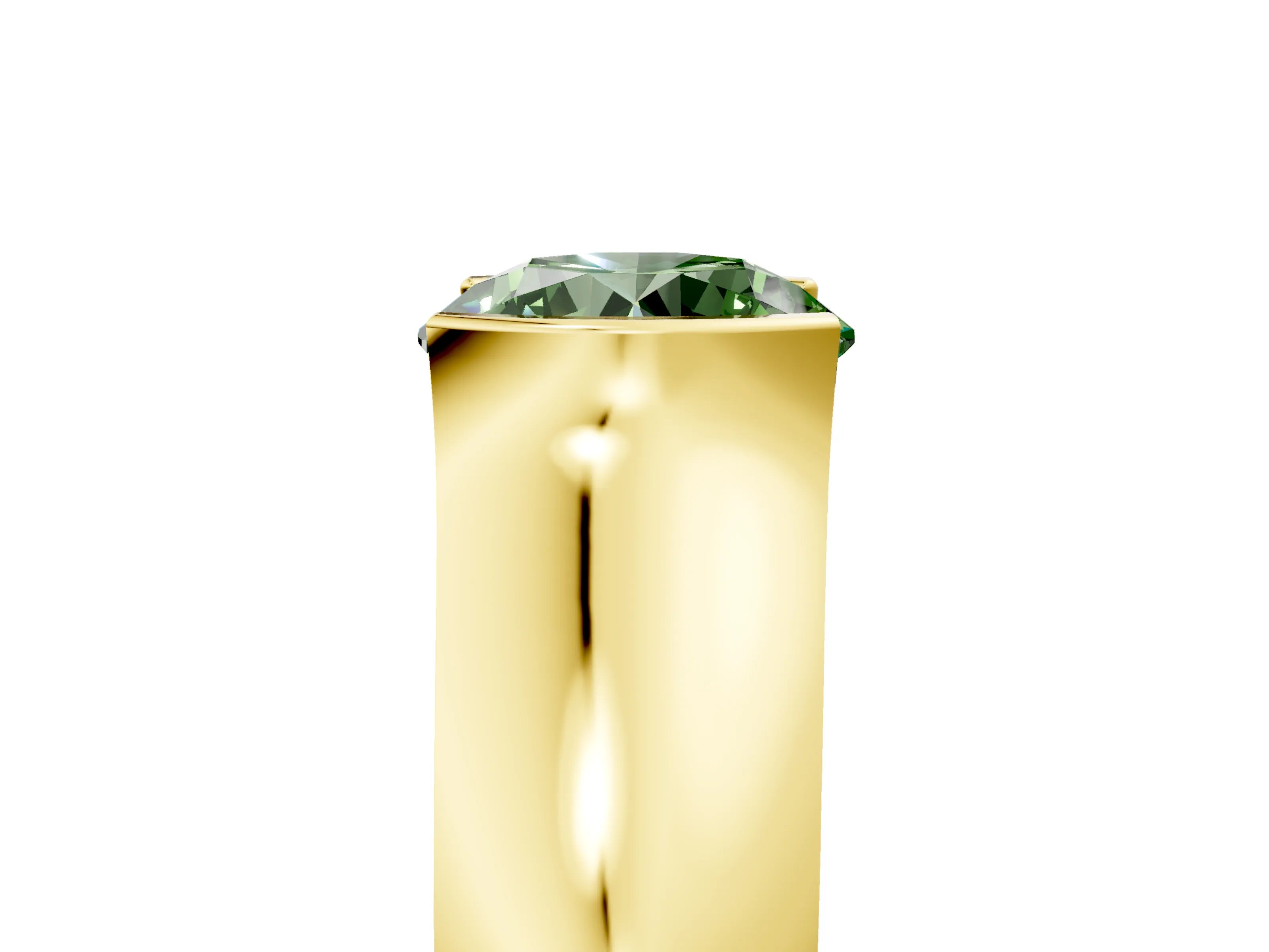 Yellow gold Fancy Green Round Cut Solitaire Bezel Set Diamond Ring with Wide Band_5
